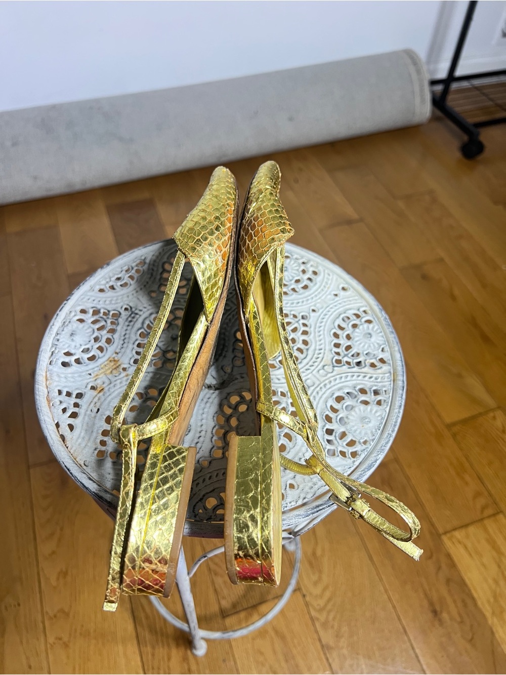 Prada Gold Metallic Snakeskin Slingback Sandals - Picture 6 of 8